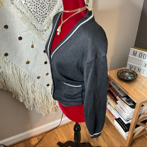 Vintage 80s Betty Blue Button Down Cardigan Black White Sweater Size S Hong Kong - Picture 7 of 10